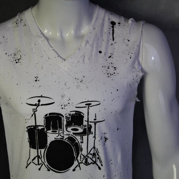 Drums Handmade Distressed Destroyed Ripped Shirt - Picture 4 of 5
